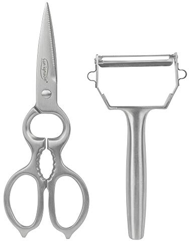 San Ignacio Vitoria - Set De 2 Utensilios Cocina 1 Tijera 20.5cm + Pelador 16cm - Fabricados en Acero Inoxidable - Acabado Mate Resistente - Utensilios Fáciles de Lavar y para Toda la Vida