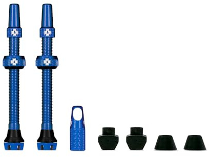Muc-Off slanglösa ventiler, blå 60 mm – dammskydd för cyklar med verktyg för ventilkärnan – presta ventillock för slanglösa MTB/väg/gruscyklar