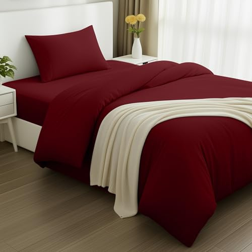Utopia Bedding - Funda nordica Cama 90, Sabana Bajera 90x190 y Funda Almohada (50x75cm) - Funda edredon 135x200 - Juego de Cama de Microfibra cepillada Suave (Borgoña)