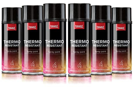 BigDean 6x Thermolack 400ml Ofenlack schwarz matt hitzebständiger Lack +800 | Auspufflack Grill lack feuerfeste Farbe