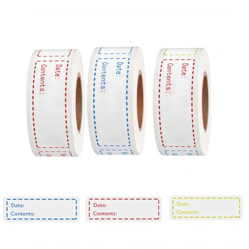 Freezer Labels 375pcs - 3x1 Self-Adhesive Removable Food Labels | Write-On Waterproof & Oil-Proof Tape for Containers, Meal Prep & Pantry Organization (3 Rolls, 3 Colors)