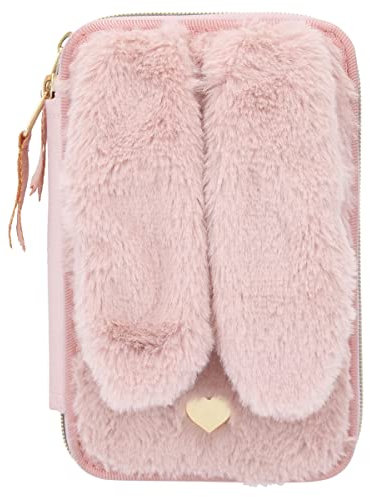 Depesche 12041 Princess Mimi - Gefüllte 2-Fach Federtasche mit Plüsch-Fell, Hasen-Gesicht und Schlappohren, Federmäppchen in Rosa mit Buntstiften, Lineal, Schere uvm., 19 x 12 cm