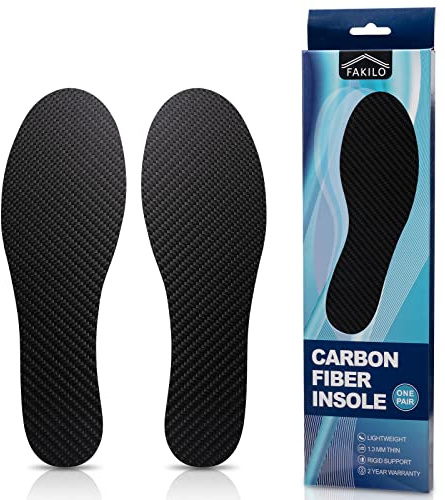 Carbon Fiber Insole 1 Pair, FAKILO Carbon Fiber Insoles Shoes Insert for Women Men, Rigid Support for Turf Toe, Foot Fractures, Hallux Rigidus, Mortons Toe, Suitable for Hiking, Walking, Sport-283mm