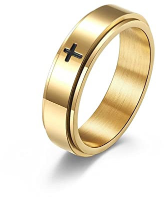 Gold Ring Kreuz, Ring Männer Edelstahl Anxiety Anti Stress 60 (19.1) Schmuck Spinner Geschenk