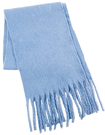 HGJH Schal,Winterschals, Einfarbig, Quaste, Strick, Weicher, Warmer Schal, Dicke Decke, Hellblau, Der Weiche Haptik-Schal, Winterschal, Trendige Stola-Schals Für Frauen, Mädchen