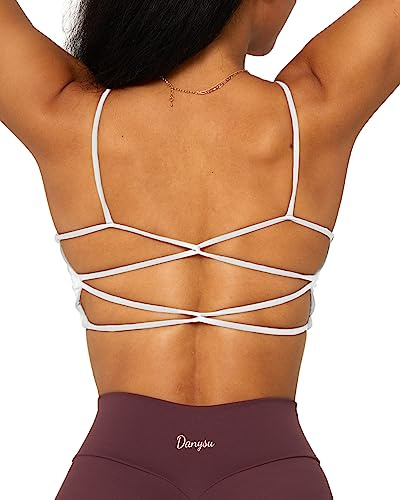 Danysu Rückenfreier Sport BH Damen Racerback Sports Bra Workout Top Leichter Träger-Sport-BH Niedliche Gymnastik-Kleidung Quadratischer Ausschnitt #1.Crisscross Prinzessin Weiß M
