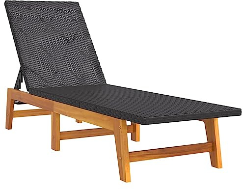 vidaXL Sonnenliege, Gartenliege Verstellbare Rückenlehne, Relaxliege für Terrasse Garten Pool, Liegestuhl Liege, Schwarz Braun Poly Rattan Massivholz Akazie