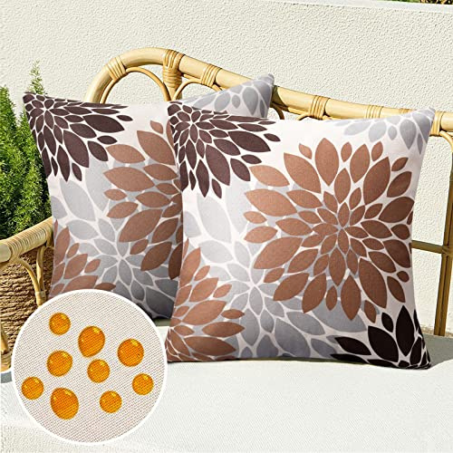 Serento Kissenbezug Füllung Sofakissen Bezug 2er Set Dekokissen Kissenbezüge Dahlie Abstrakt Outdoor Couchkissen Zierkissenbezüge Leinen für Schlafzimmer Sofa Stuhl Bett Garten,Braun,45 x 45 cm