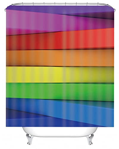 Whoiy Duschrollo Lang, Duschrollo Um Die Ecke 150X180cm Polyester Duschvorhänge Regenbogen Farbstreifen Bunt für Badezimmer Badewanne