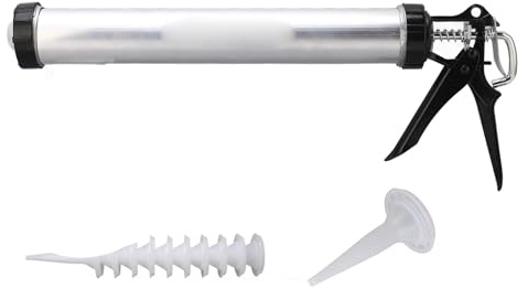 Silicone Gun Applicator 600ml, Aluminium Caulking Gun mastic gun ergonomic Cartridge Silicone Gun with 10 Caulking Nozzle for Sealant Glue Glass