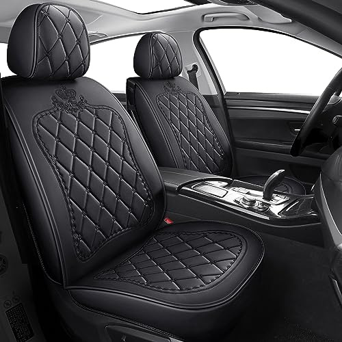 Udpomb 2er-Set Auto Vordersitzbezüge aus Kunstleder, Schwarz mit Rhombus Design - Universell für die meisten Autos, SUVs, EVs - Airbag-kompatibel & verschleißfest - Einfache Montage in 20 Min.