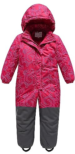 linboo Unisex Niños Traje de Nieve de una pieza/Mono de Esquí con Capucha Impermeable Mono de Nieve Grueso Cálido Exterior Trajes de Esquí Snowboard para Niños Niñas, Laberinto Rojo, 122