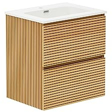 Baikal Mueble de Baño Dash. Conjunto de Baño de 2 Cajones, Suspendido en Pared, Incluye Lavabo Cerámico. Mueble de Fondo de 46cm. Mueble MONTADO. Lavabo Encastrado sin Espejo 60 cm Monocolor