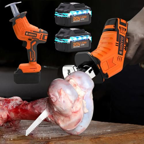 CHHMAELOVE 48VF Cordless Bone Saw Machine for Meat and Bones - Stainless Steel Electric Butchers Saw for Home Use with 2 x 2.0 ah Batteries + 2 x 225mm Blades, Meat and Bone Cutting Tool