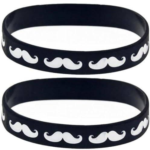 2pcs Silicone Wristband Mustache Patterns Rubber Wristband Fashion Black Silicone Bracelet for Men Women Birthday Party Favors