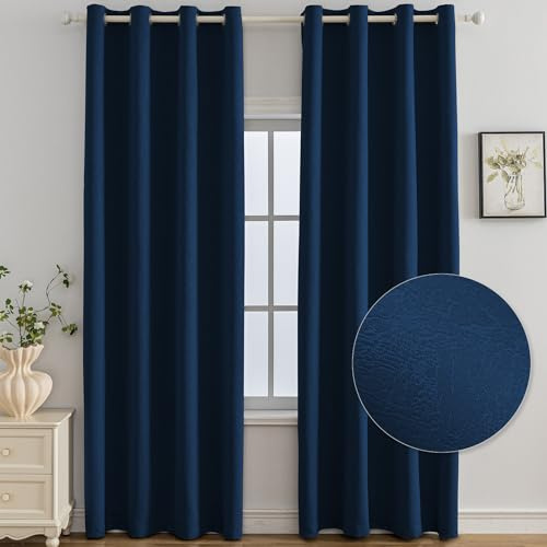 Ystyle Tende Oscuranti per Interni 2 Pezzi, 140x280 CM, Termiche Isolanti, Anti-Rumore, con Anelli, Tenda Moderna Per Camera da Letto e Soggiorno, Blu Scuro