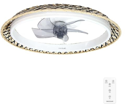 Cecotec Ventilador de Techo 20W EnergySilence LampAero 610 Natural Design | Motor DC, Luz LED, 5 Aspas 17 Pulgadas, Mando, 6 Velocidades, 3 Tonalidades de Luz, Temporizador, Modo Invierno/Verano