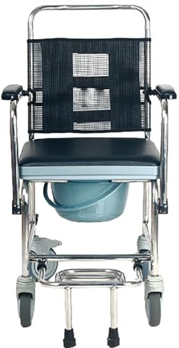 Dusch Toilettenstuhl Fahrbar Nachtstuhl,Commode Toilet Chair for Bedroom,Duschstuhl mit Rollen,Armlehnen können nach hinten geklappt werden,Das Fußpedal ist versenkbar A