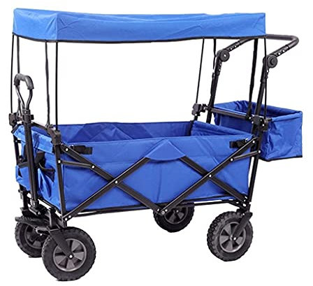 Outdoor-Klappwagen, zusammenklappbarer Bollerwagen mit Dach, Outdoor-Gartenwagen mit Bremsen, All-Terrain-Campingwagen