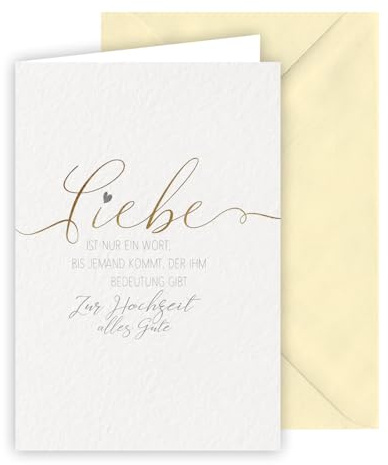 KE - Hochzeitskarte, Karte zur Hochzeit/Vermählung, Glückwunschkarte, Folienprägung in gold und silber, inkl. Umschlag, DIN B6 Format, weiß, Motiv: Liebe