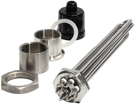 FULIMEI 1 1/4 BSP/DN32 Thread 304SUS Immersion Water Heater Element With Accessories 3KW/4.5KW/6KW/9KW/12KW Heating Electrical Pipe (Color : D, Size : 220V_12KW 355MM 304SUS)