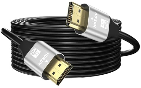 Grofyllaa Cavo HDMI 2.0 15M, Alta Velocità 4K@60Hz 18Gbps, Ultra HD, Ritorno Audio Ethernet, Video 1080p, 3D, Arc, HDR Compatibile con Xbox, PS5, HDTV, Laptop (Argentoo)
