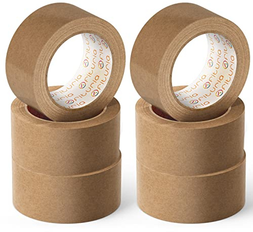 OFITURIA Klebeband, ideales Paketklebeband aus Kraftpapier für das Verpacken von Kartons, Versand und Umzüge, Packung mit 6 Rollen Kraftpapier-Klebeband, sicheres und strapazierfähiges (Kraft)