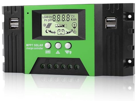 WEINUOER MPPT 100A Regulador de Carga Solar 12V/24V Regulador de carga automático con sensor de temperatura y pantalla LCD 4 puertos USB para paneles solares Baterías de plomo/litio
