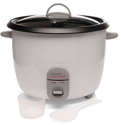 Kitchen Perfected 1000W 2.8Ltr Automatic Rice Cooker - Non Stick/Removable Rice Bowl/Warm & Cook Indicators/Toughened Glass Lid/Measuring Cup/Spatula/Recipes Included - White - E3324