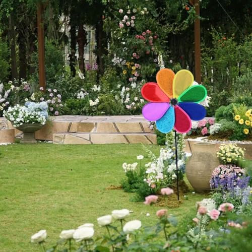 XDGJTBFMY Flower Wind Spinners, Rainbow Garden Wind Spinners, Colorful Cloth Windmills Outdoor Decor, 3D Flower Pinwheels Toys, Sparkly Pinwheel for Yard,Patio, Lawn (color)