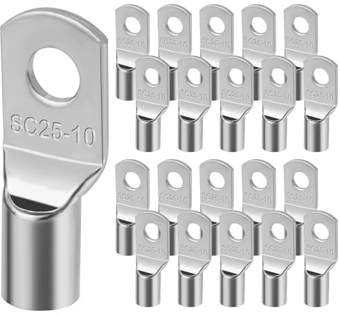 Flintronic 20Pcs Tinned Copper Terminals Connectors, SC25-10 Ring Terminal Connectors Set, Battery Cable Ends Lugs, Bolt Hole Crimp Terminals Connector for Electric, Auto, Boat, Car