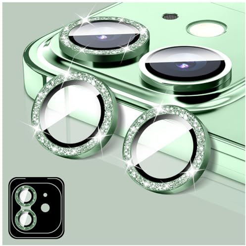 LucBuy Camera Lens Protector Compatible for iPhone 12/12 Mini, Glitter 9H Tempered Glass Camera Cover Film Stickers, Automatic-Alignment Individual Metal Rings Shiny Phone Accessories