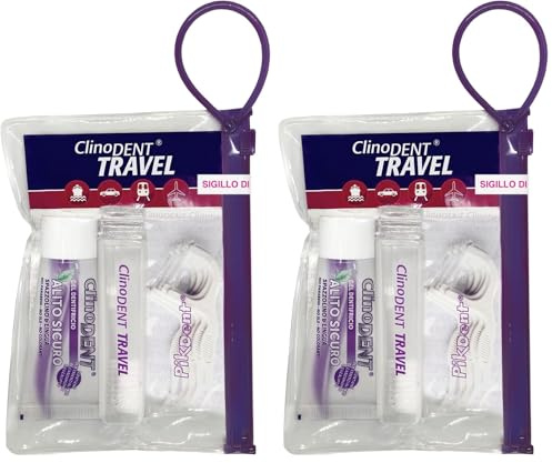 Clinodent Travel Kit - Igiene orale tascabile - Spazzolino richiudibile, gel dentifricio alito sicuro, forcelle interdentali (Confezione da 2)