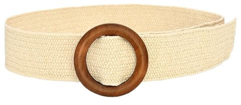 AMENGJ Flechtgürtel Damen Braided Waist Belt Female Belt Round Square Leopard Wooden Buckle Fake Straw Wide Belts(Gold)