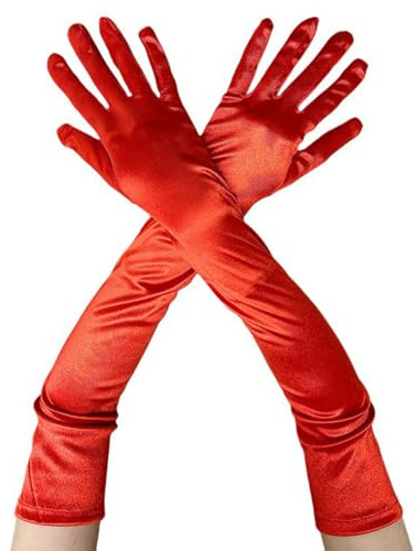 Lufdegim Lange Handschuhe Damen 1920s Style Satin Handschuhe Classic Abendhandschuhe Karneval Halloween Party Kostüm