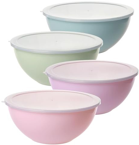 Greentainer Salad Bowl Set with Lid, 4-Piece Large Kitchen Plastic Mixing Bowl, Stackable Nesting Bowls, Serving Bowls Ideal for Baking, Cooking, Salad & Food Prep, 2L, Pink