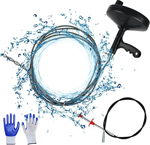 Spirale per la pulizia dei tubi, 7 m, spirale per lo scarico, flessibile, ideale per la pulizia dei tubi, spirale con guanti, per una pulizia dei tubi a spirale ecologica