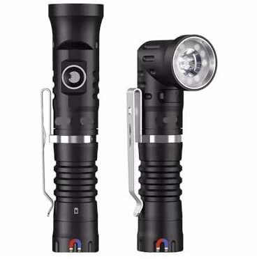 HD11 90° Folding 18650 LED Flashlight Red Light Max 1800LM IP68 with Magnetic Tail USB C Rechargeable EDC Torch Hiking(Black_with 18650 Battery)