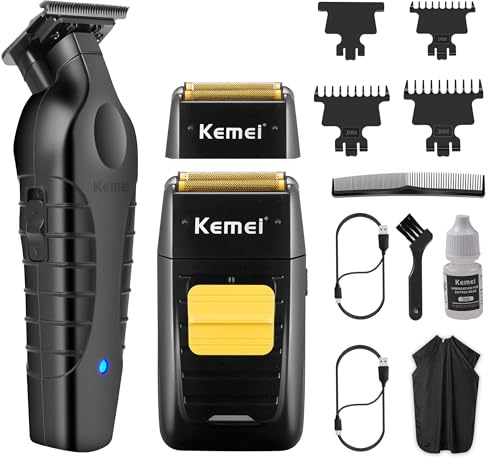 Kemei Afeitadora eléctrica y cortapelos para hombres, recortadora profesional sin espacios, afeitadora de cabeza inalámbrica para calvos, KM-PG2299,KM-1102