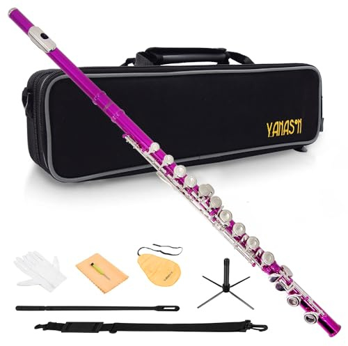 YANASON Pink C Flute Closed Hole 16 Keys Flute Nickel-Plated for Beginner, Student and Professionals with Carrying case, Metal stand, Gloves, Tuning Rod, Cleaning kit(Pink)
