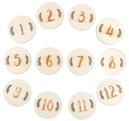 12 Stück Babymonatskarten in Beige als Blattzahlen | Fotorequisiten für Neugeborene, Erinnerungsset für Meilensteine, Passend zur Babyparty