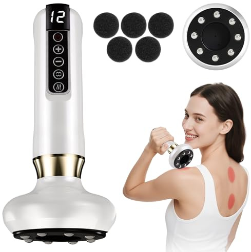 Schröpfgerät Elektrisch, Intelligentes Schröpfen Schröpfmassagegerät Infrarot, 12 Gängen Verstellbares Elektrisches Guasha Gerät, Anti Cellulite Vakuum Massagegerät, Reduziert Muskelschmerzen (Weiß)