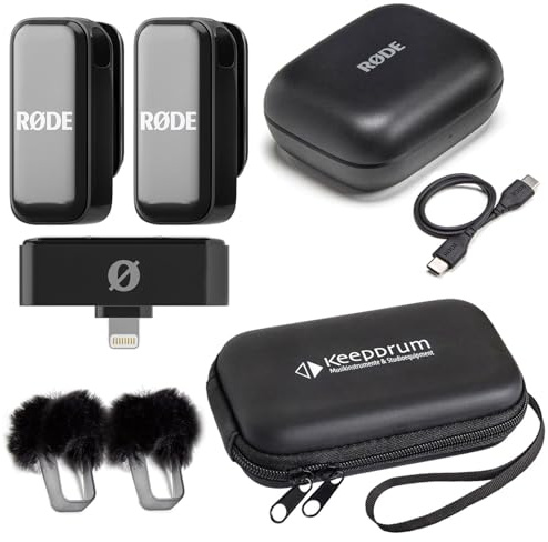 Rode Système de microphone sans fil micro sans fil iOS Light-ning avec étui souple Keepdrum