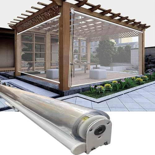 Tapparella Avvolgibile PVC Trasparente, Tenda a Rullo per Esterno, Impermeabile Antipioggia e Antipolvere, Tende da gazebo antivento per Giardini, Balconi(180 x 180 CM)