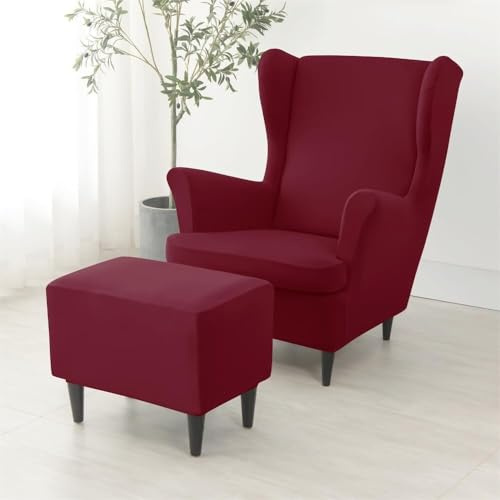 ABZDUNG 2 Stück Stretch-Schonbezüge for Ohrensessel und Ottomane, 1-Sitzer-Sofabezug mit Kissenbezug, waschbar und abnehmbar, for Bar, Wohnzimmer, Schlafzimmer(Rosso Bordeaux)