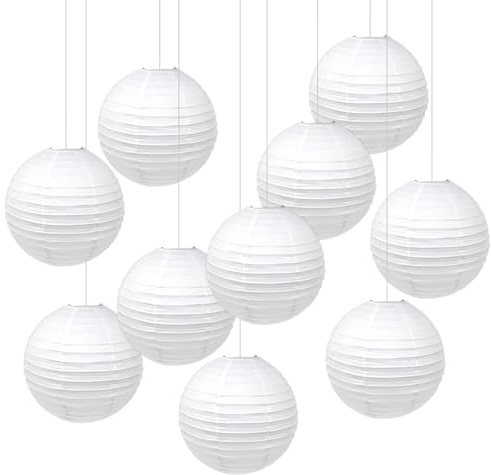 SOSMAR 10er Set Weiße Papierlaternen 20cm - Papier Lampions weiß für Hochzeitsdeko Gartenparty Indoor & Outdoor Deko (Nicht Wetterfest)