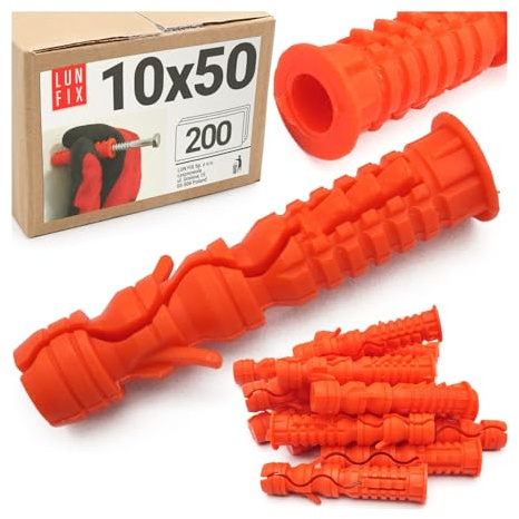 LUN FIX Hohlraumdübel 10x50 mm 200 Stk Dübel Aus Nylon, Allzweckdübel | Beton, Rigipsdübel, Gipskartondübel, Trockenbau, Spreizdübel, Universaldübel, Kunststoffdübel Set