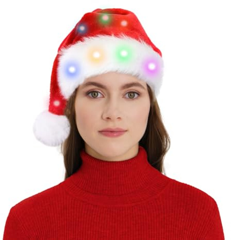 Sprinlot LED Weihnachtsmütze Erwachsene, Weihnachts Mütze Glitzer, Weihnachtsmützen Rot, Christmas Hat