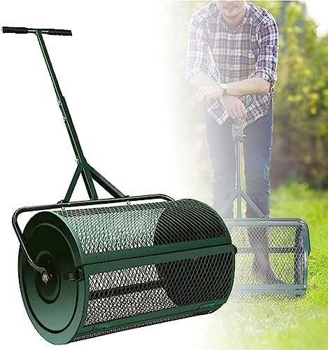 Spandiconcime da 61 cm, seminatrice in rete metallica resistente con manico a T migliorato, leggero, spargitore di torba e torba, per prato e giardino, 32 x 60 cm