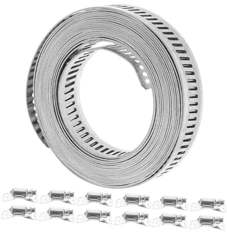 Garneck Wide Stainless Steel Hose Clamp Band with Holes Heavy Duty Adjustable Metal Strap for Pool Hoses Pipe Fastening